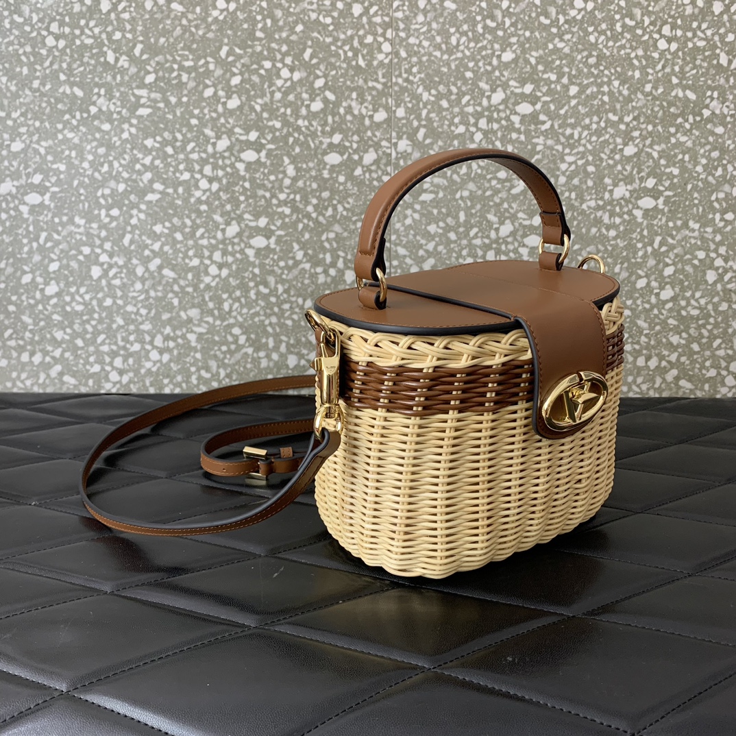 Valentino Garavani VLogo Signature Wicker and Leather Vanity Bag 